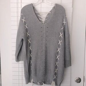 True Craft Sweater Gray Lace up SZ XL